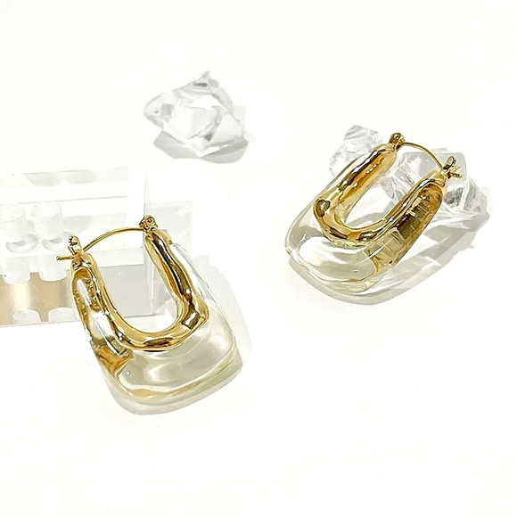 Transparent resin drop earrings; gold accents; nwot - Picture 8 of 10